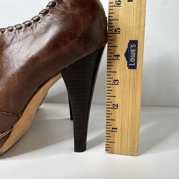 UGG Jamison Platform Pumps Booties Sz 6.5 Brown Leather Shearling Lined 5" Heel - Picture 12 of 16